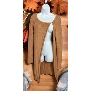 Humanoid Chunky Long Sweater Sz M Side Button Closure Pockets Brown Autumn
